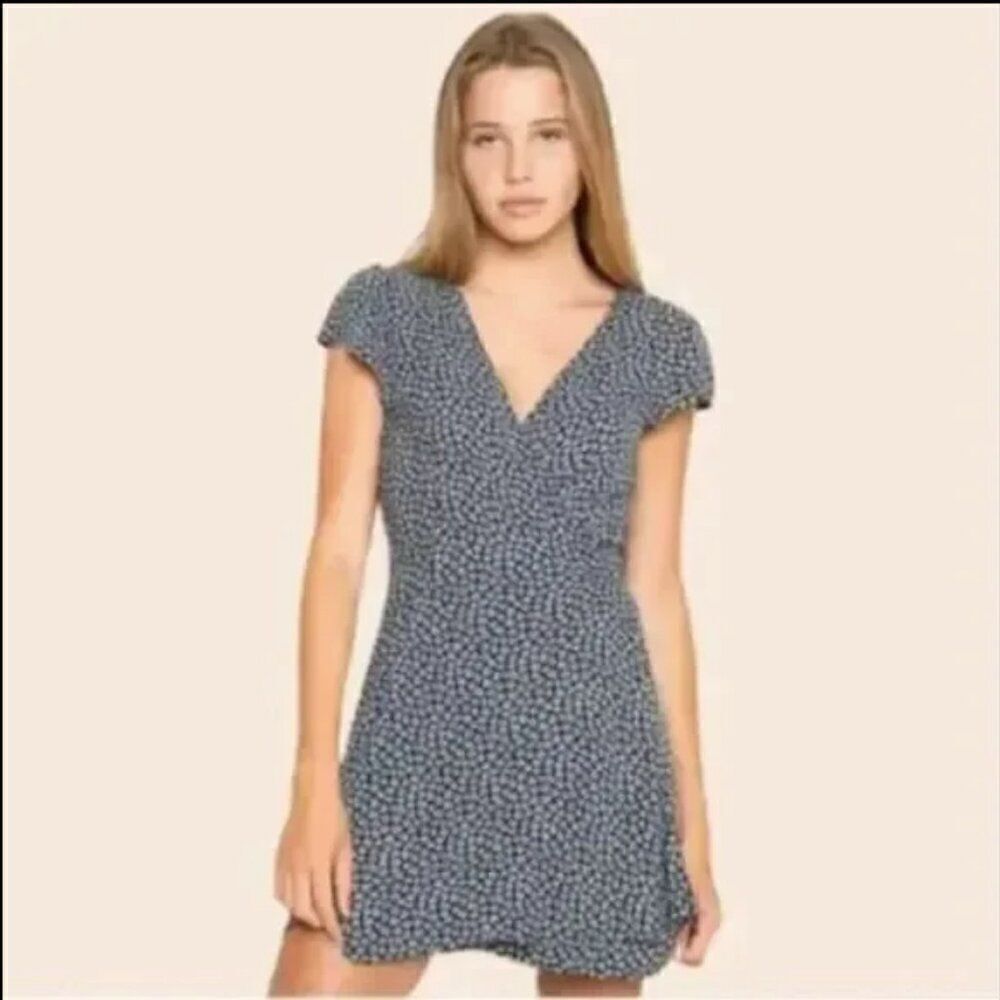 Brandy Melville Navy Blue Floral Robbie Tie Wrap Dress #4
